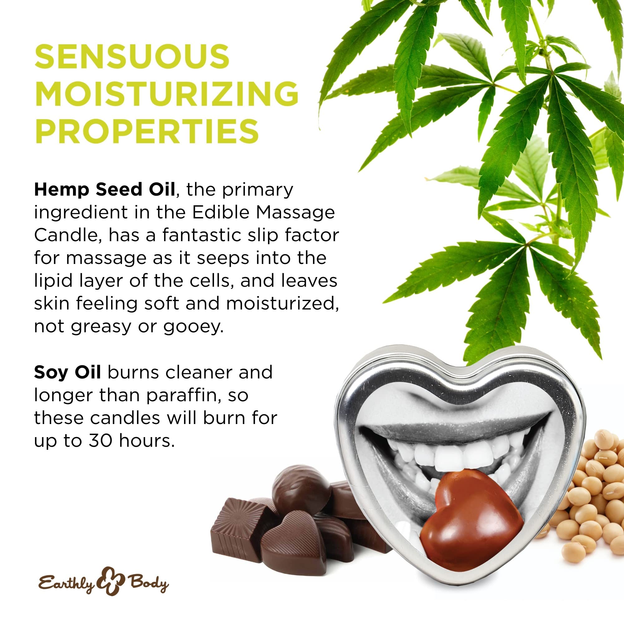 Earthly Body Edible Massage Candle, Chocolate - 4 oz - 3-in-1 Formula Can Be Used as a Candle, Oil & Moisturizer - Smooths & Nou